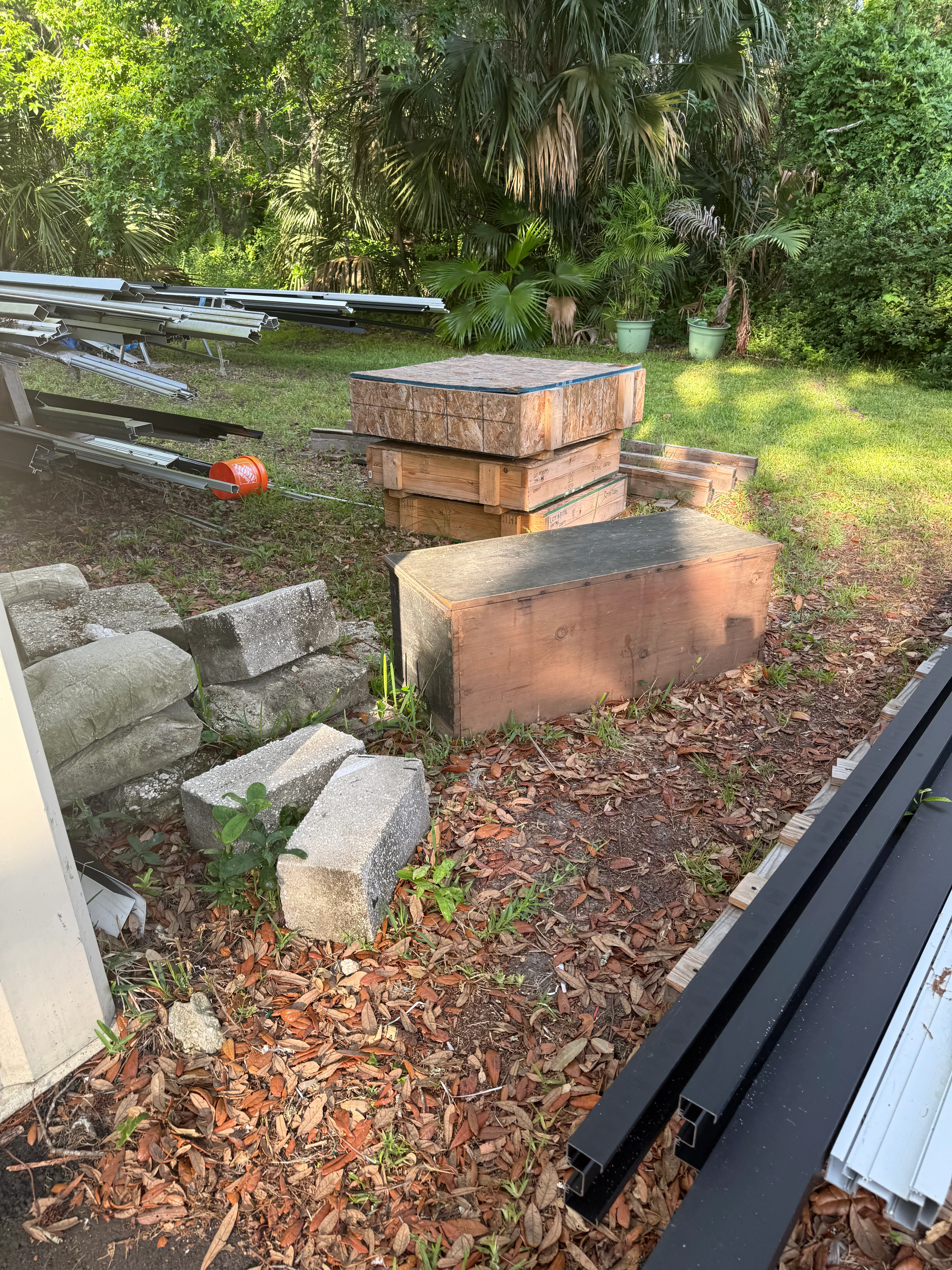 Garage with household debris and items to be removed